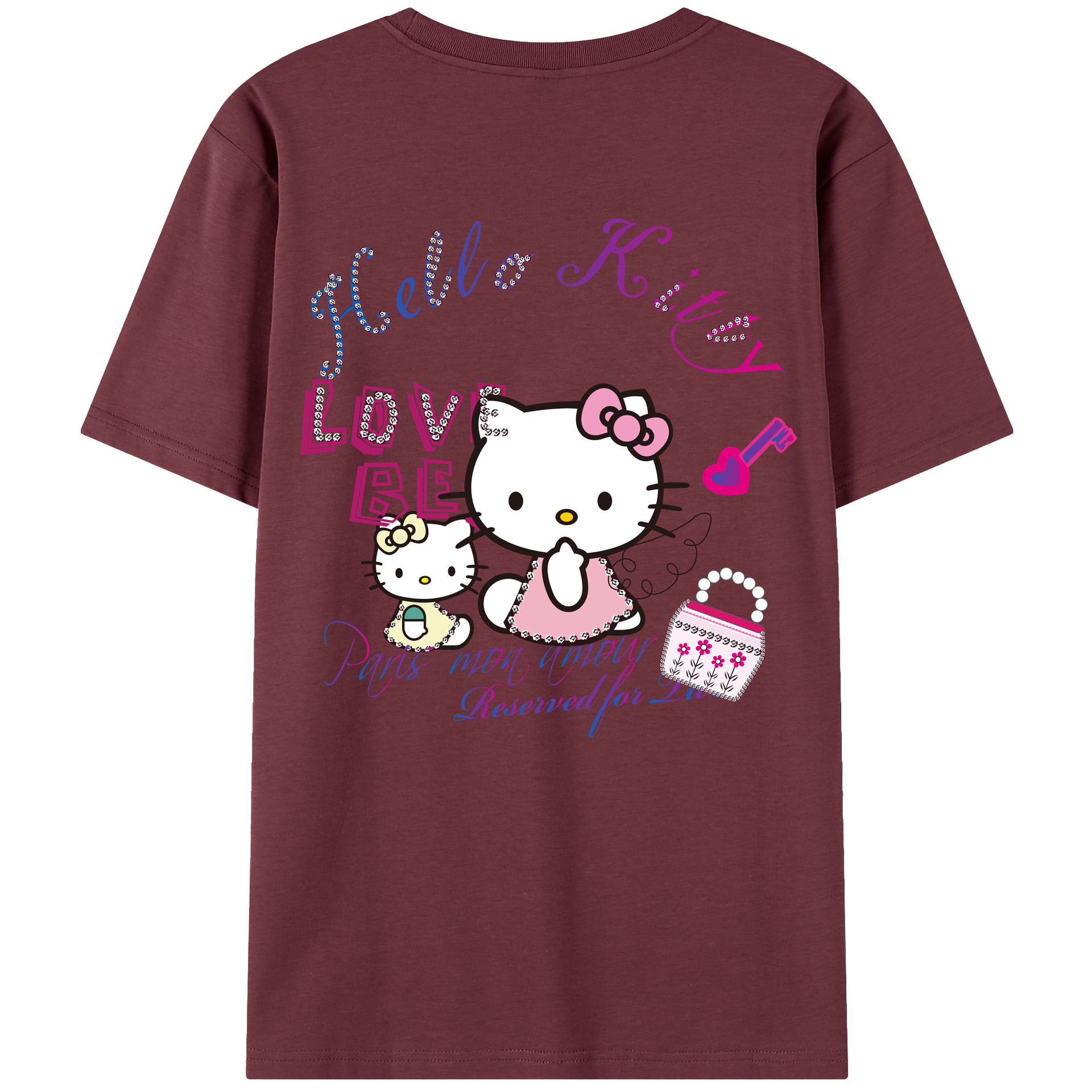 （画像用） Hello Kitty ハローキティ 綿100％半袖Tシャツ（背面プリント）